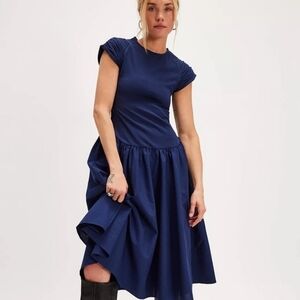 NWOT Free People Afternoon Elegance Midi Dress in Midnight Navy